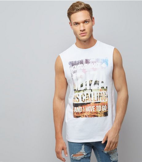 White Ibiza Is Calling Slogan Tank Top | New Look