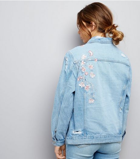 Blue Floral Embroidered Denim Jacket | New Look