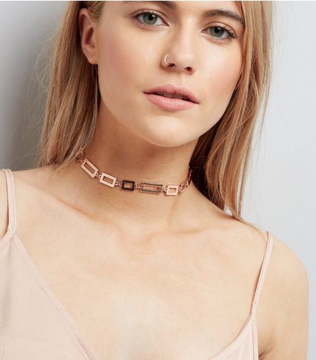 Rose Gold Rectangular Cut Out Choker | New Look