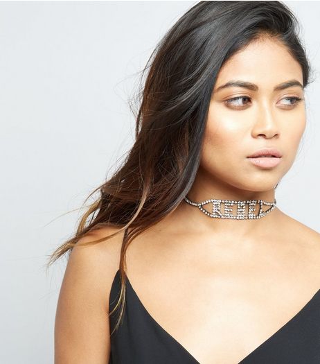 Silver Diamanté Rebel Choker | New Look