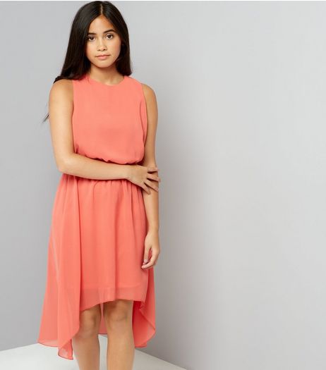 Teens Orange Dip Hem Chiffon Dress | New Look