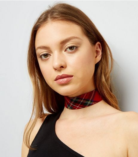 Red Tartan Wide Choker | New Look