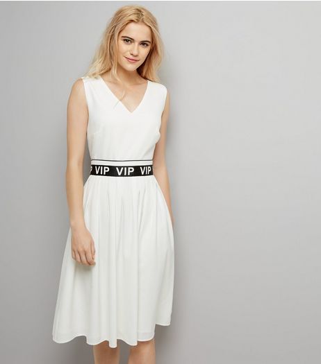 White VIP Belt V Neck Dress | New Look