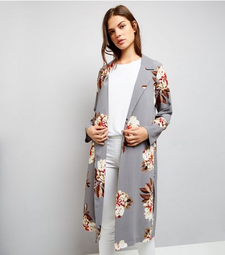 Cameo Rose Light Grey Floral Print Duster Coat | New Look
