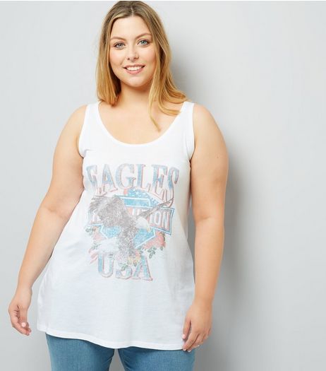 Curves White Eagles USA Distressed Print Vest | New Look