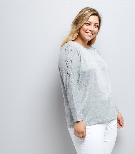 Curves Grey Eyelet Batwing Jumper | New Look
