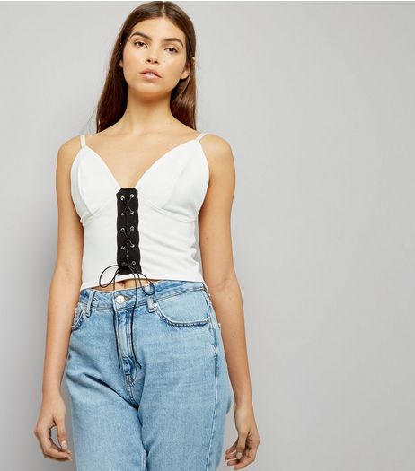 Pink Vanilla White Lace Up Bralet | New Look