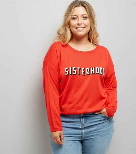Curves Red Sisterhood Slogan Jumper | New Look