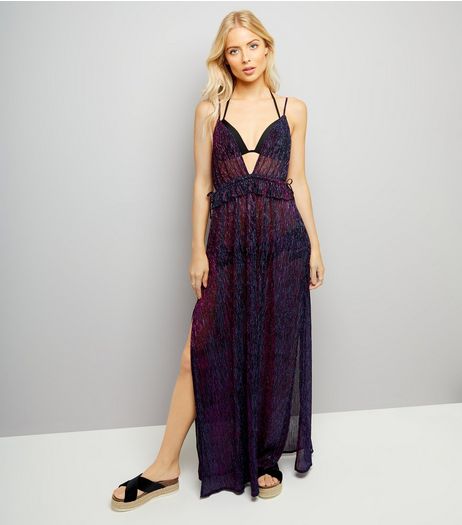 Purple Iridescent Frill Waist Maxi Dress | New Look
