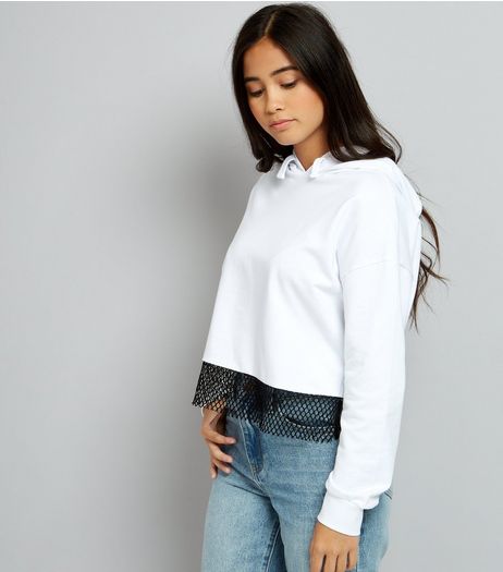 Teens White Contrast Hem Hoodie | New Look