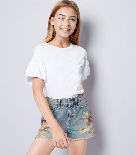 Teens Blue Floral Print Denim Shorts | New Look