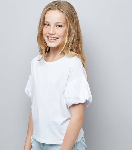 Teens White Puff Sleeve T-Shirt | New Look