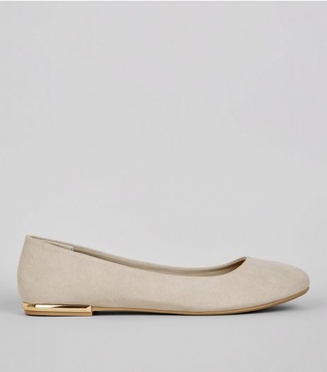 Wide Fit Grey Metal Heel Ballerina Pumps | New Look