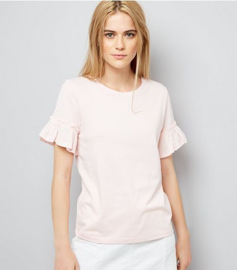 Pale Pink Woven Frill Sleeve Top | New Look