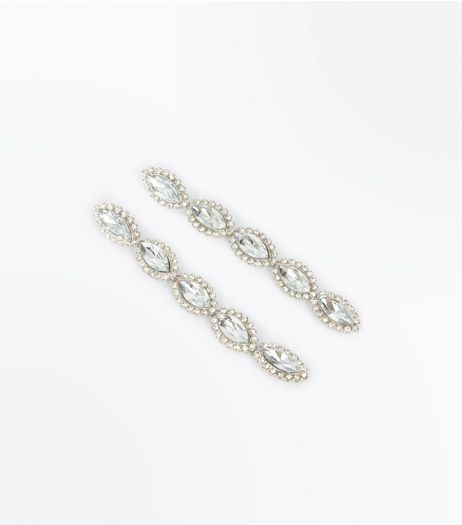 Silver Crystal Shoulder Duster Earrings | New Look