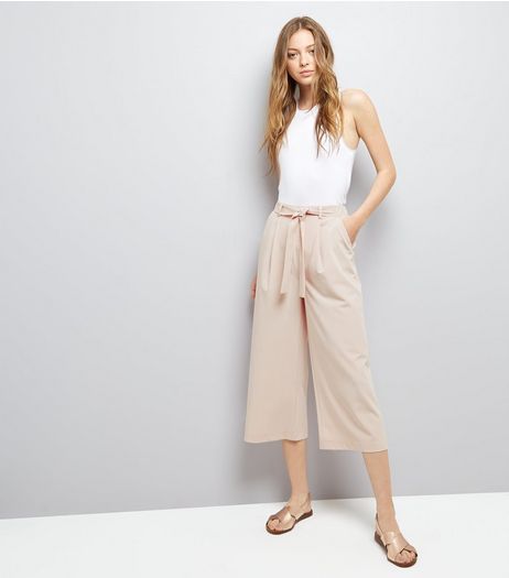 Shell Pink Tie Waist Cropped Trousers | New Look