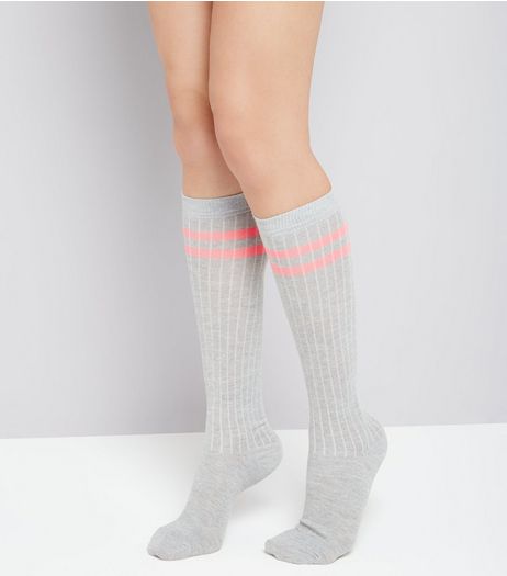Grey Ribbed Knee High Socks | New Look