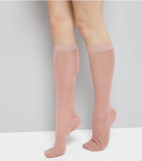 Rose Gold Glitter Knee High Socks | New Look