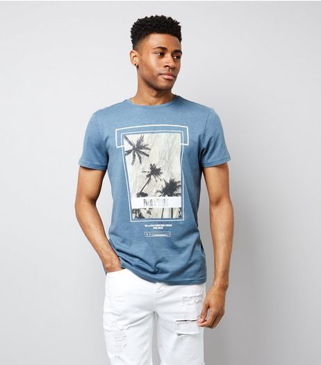 Blue Palm Tree Print T-Shirt | New Look