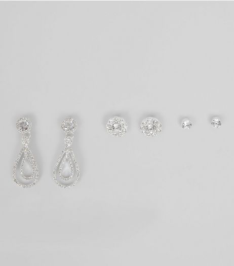 3 Pack Silver Crystal Diamanté Earrings | New Look