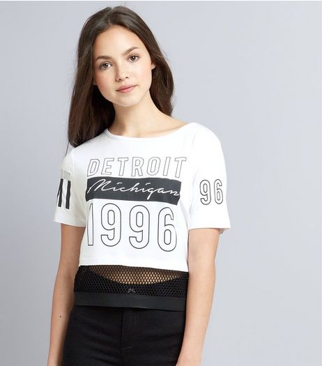 Teens White Detroit Print Mesh Hem T-Shirt | New Look