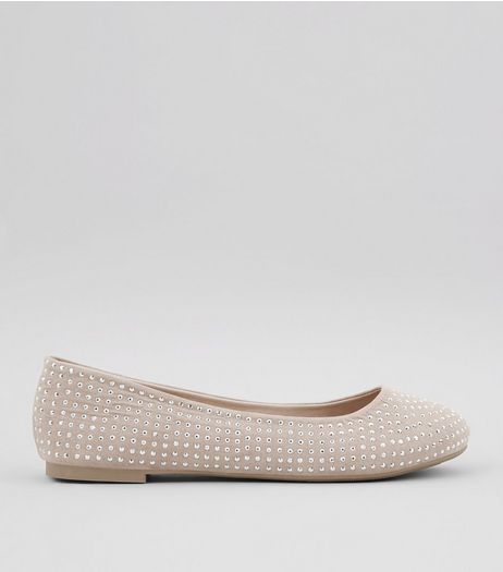 Wide Fit Cream Suedette Stud Detail Pumps | New Look