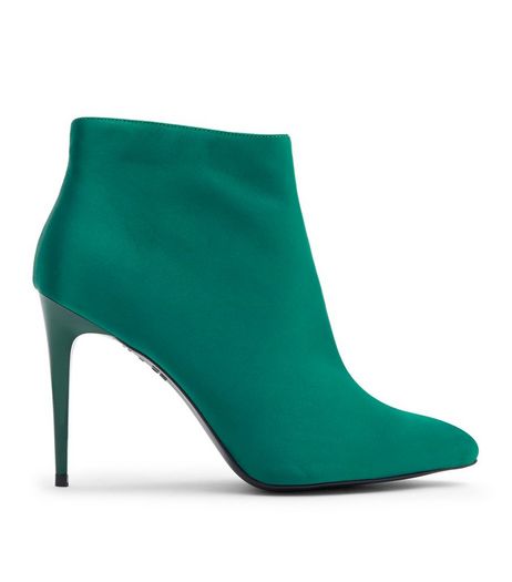 Green Satin Stiletto Heel Pointed Boots | New Look