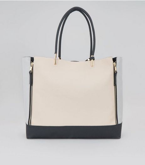 Shell Pink Colour Block Zip Side Tote Bag | New Look