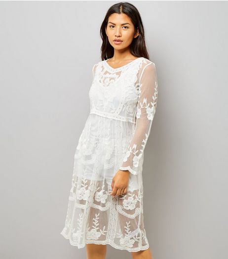 White Crochet Lace Midi Skater Dress | New Look