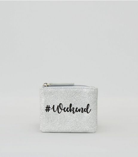 Silver Glitter Weekend Embroidered Purse | New Look