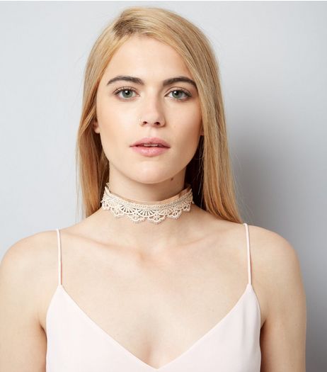 Pink Lace Diamante Detail Choker | New Look