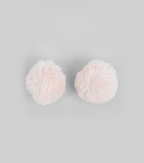Pink Faux Fur Pom Pom Stud Earrings | New Look