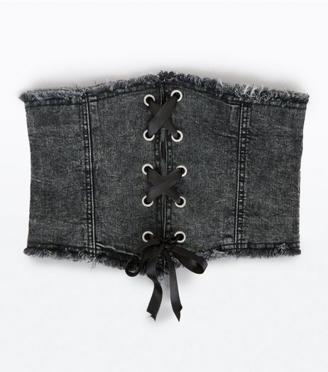 Black Distressed Denim Corset Belt | New Look