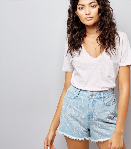 Blue Floral Embroidered Denim Shorts | New Look
