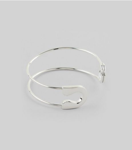 Silver Safety Pin Cuff | New Look
