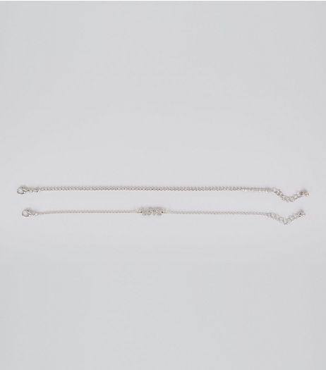 Silver Crystal Love Anklet | New Look