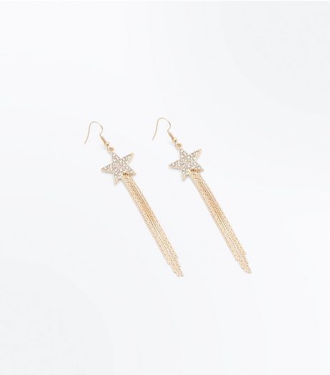 Crystal Diamanté Detail Star Drop Earrings | New Look