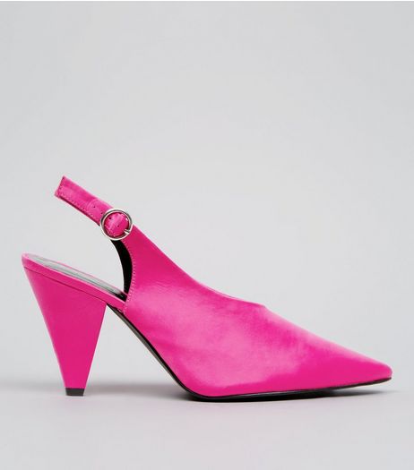 Wide Fit Pink Satin Pointed Cone Heels | New Look