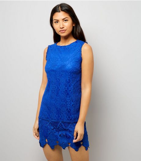 Mela Blue Lace Embroidered Sleeveless Dress | New Look