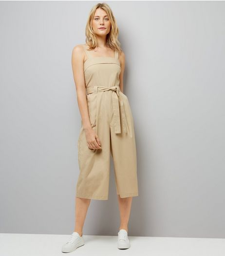 Stone Poplin Tie Waist Jumpsuit | New Look