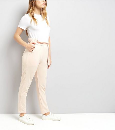 Cameo Rose Pink Paper Bag Tie Waist Trousers | New Look