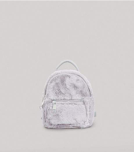 Grey Faux Fur Mini Backpack | New Look
