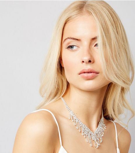 Silver Diamante Dropdown Bib Necklace | New Look