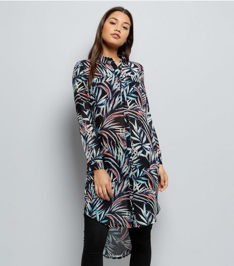 Apricot Blue Tropical Print Longline Shirt Dress | New Look