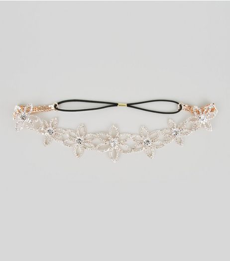 Silver Floral Diamante Elastic Headband | New Look