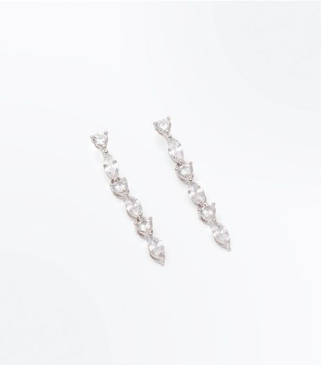 Silver Cubic Zircona Drop Earrings | New Look