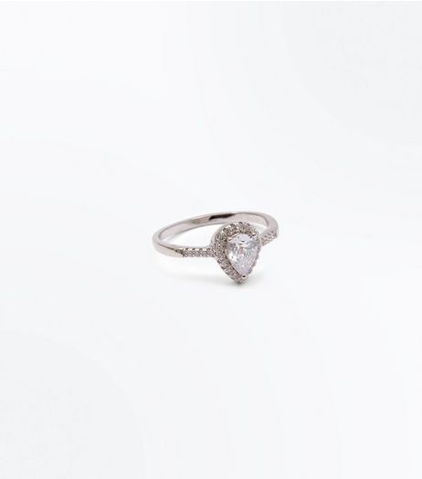 Silver Cubic Zircona Teardrop Ring | New Look