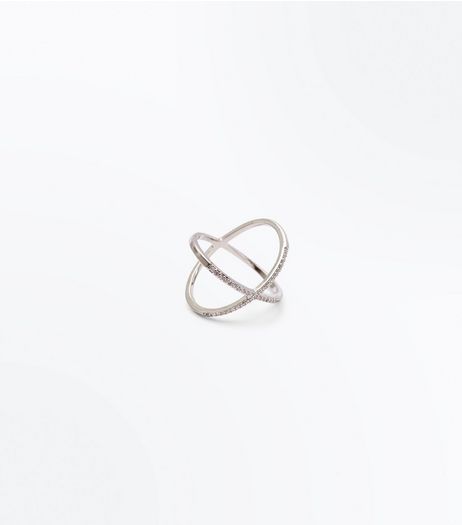 Silver Cubic Zircona Crossed Ring | New Look