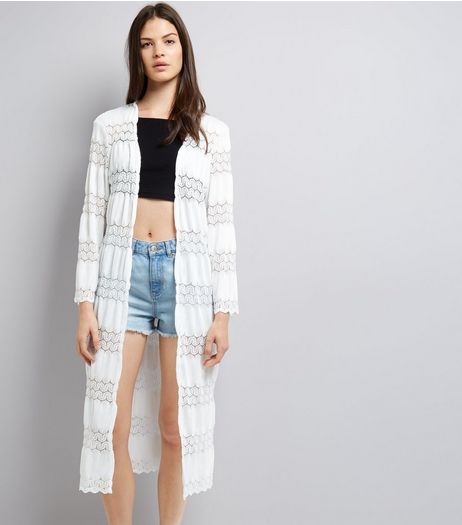 Cameo Rose White Crochet Lace Maxi Kimono | New Look