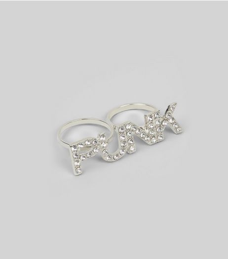 Silver Crystal Punk Double Ring | New Look